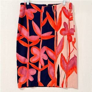 Maeve by Anthropologie Cordyline Pencil Skirt Sz Large Floral Stretch Navy Coral